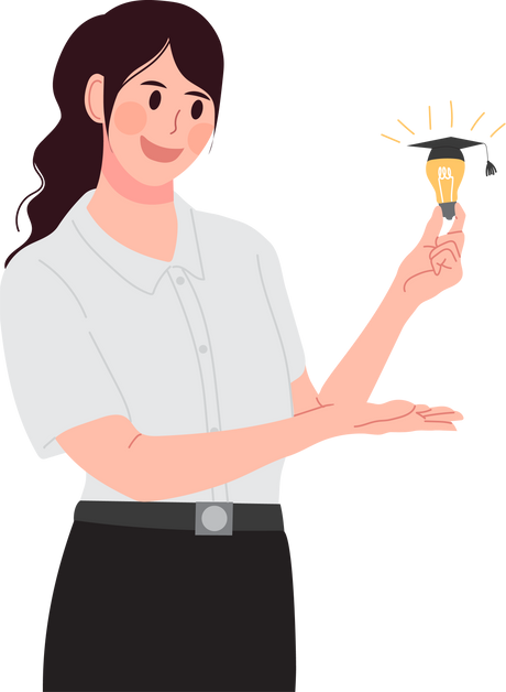 Female college student holding light bulb